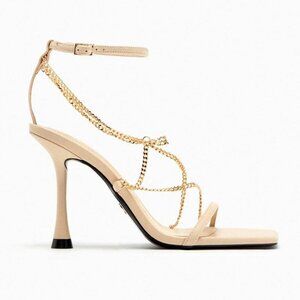 Zara Chain Trim Heeled Leather Sandals